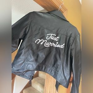 David’s Bridal Just Married leather jacket
